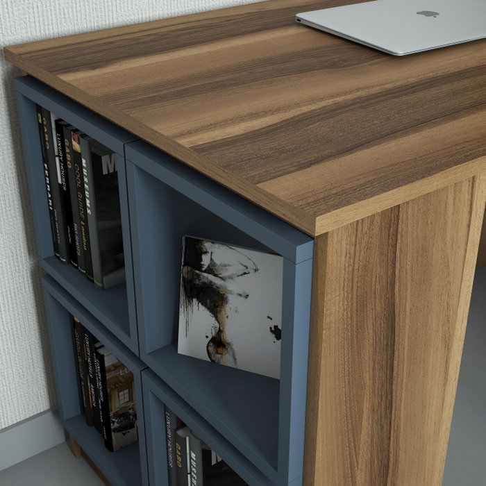 Hanah Home Mesa de Estudio Nogal y Calcedonia con Estante de Pared